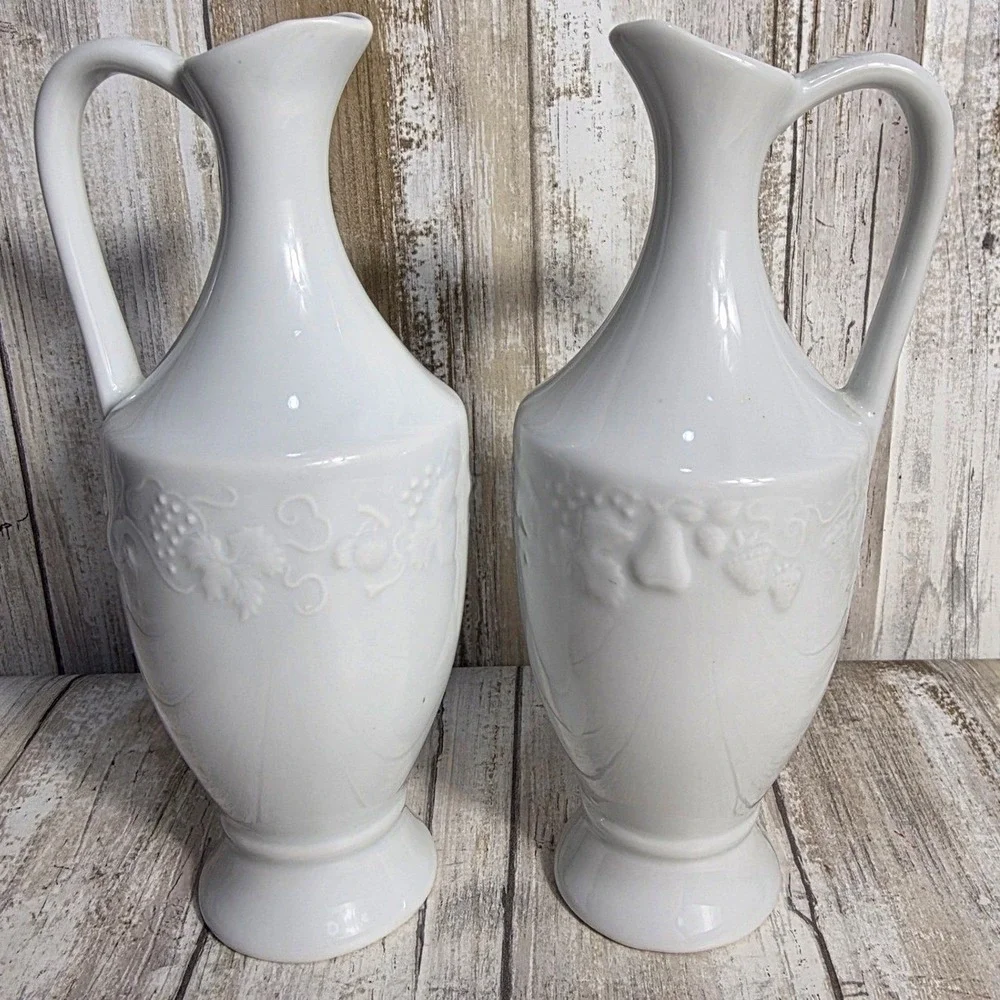 Vintage Philippe Deshoulieres ‎ Lourioux France White Porcelain Vase Grape Cruet